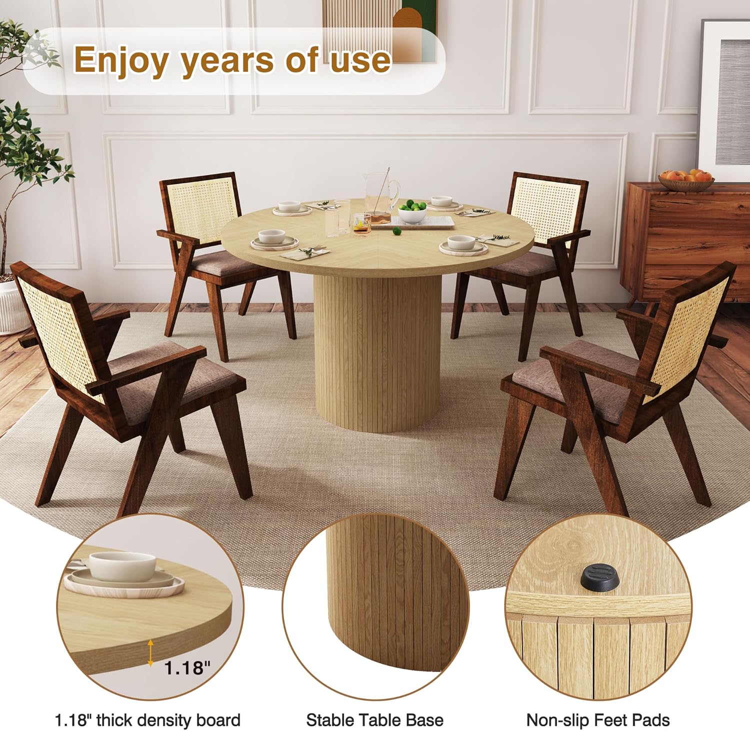 Mesa de comedor redonda para 4, moderna mesa de cocina de granja, mesas de...