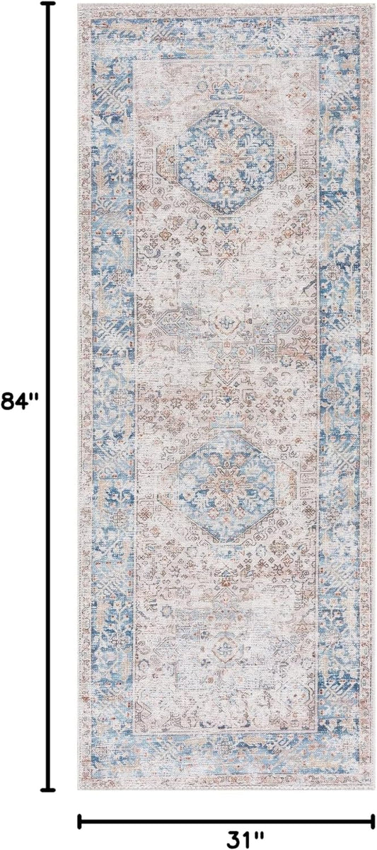 Alfombra caminera Caria lavable, antideslizante, de 1,83 m, color beige y azul