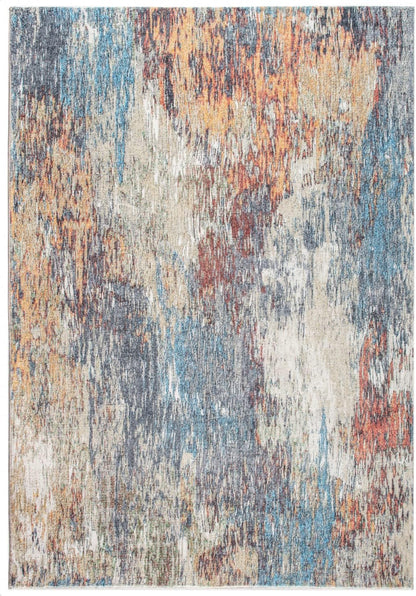 Alfombra moderna de pintura abstracta azul y roja de 8' x 10'
