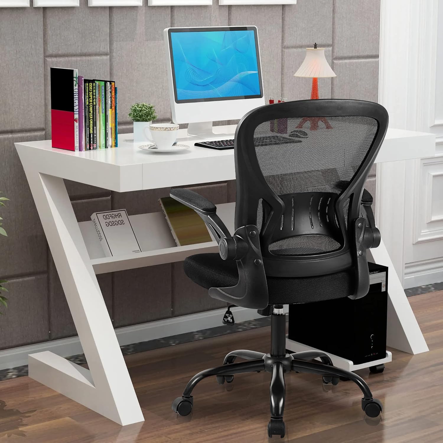 Silla de oficina de malla, silla ergonómica para computadora con brazos...