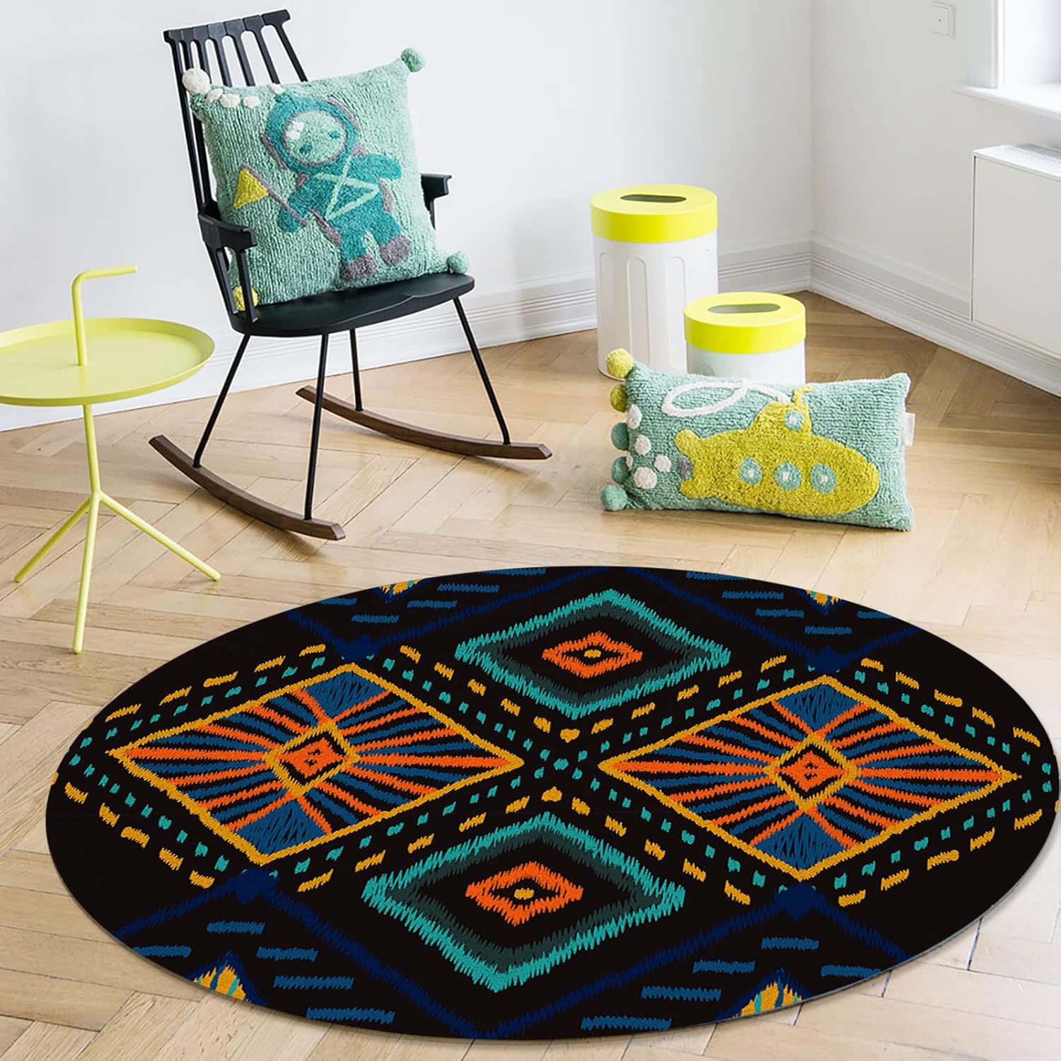 Alfombra bohemia redonda de 6 pies, lavable para interiores y exteriores, para...