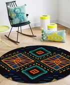 Alfombra bohemia redonda de 6 pies, lavable para interiores y exteriores, para...
