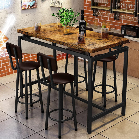 Juego de mesa de bar para 4 mesas de bar y sillas, mesa de comedor industrial