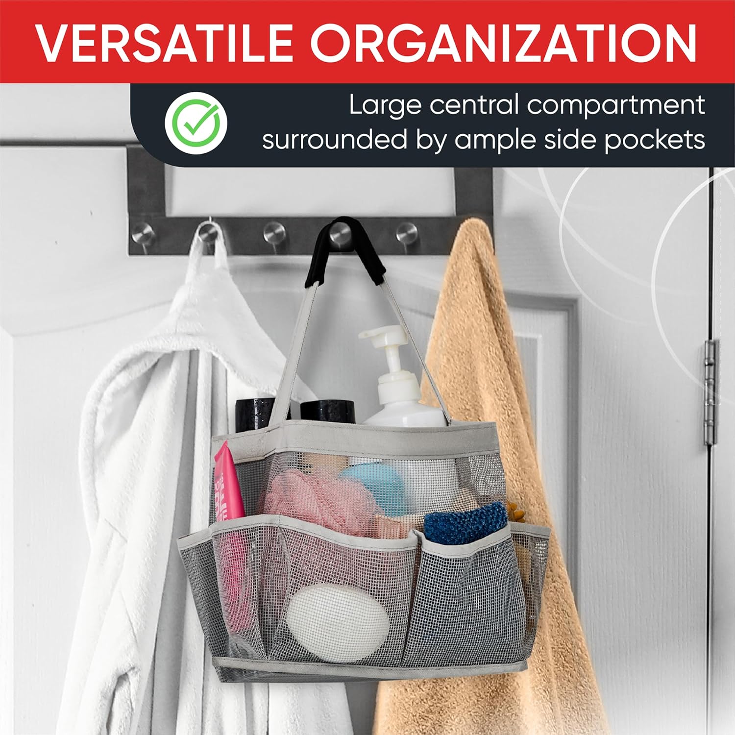 Masirs Bolsa de ducha de malla - (9 bolsillos) grande plegable, organizador de...