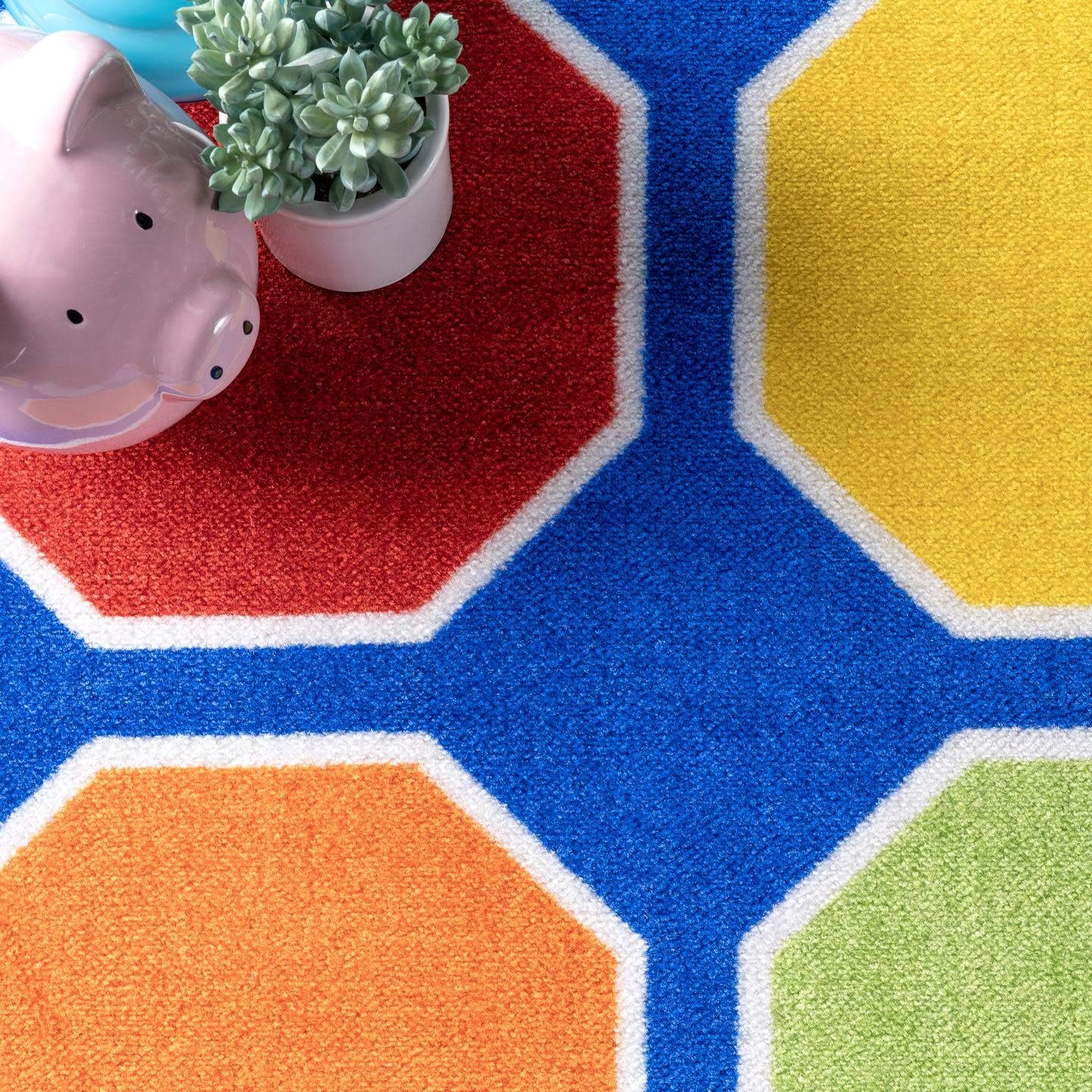 nuLOOM Kecia Octagons - Alfombra impresa, 7 x 9, azul