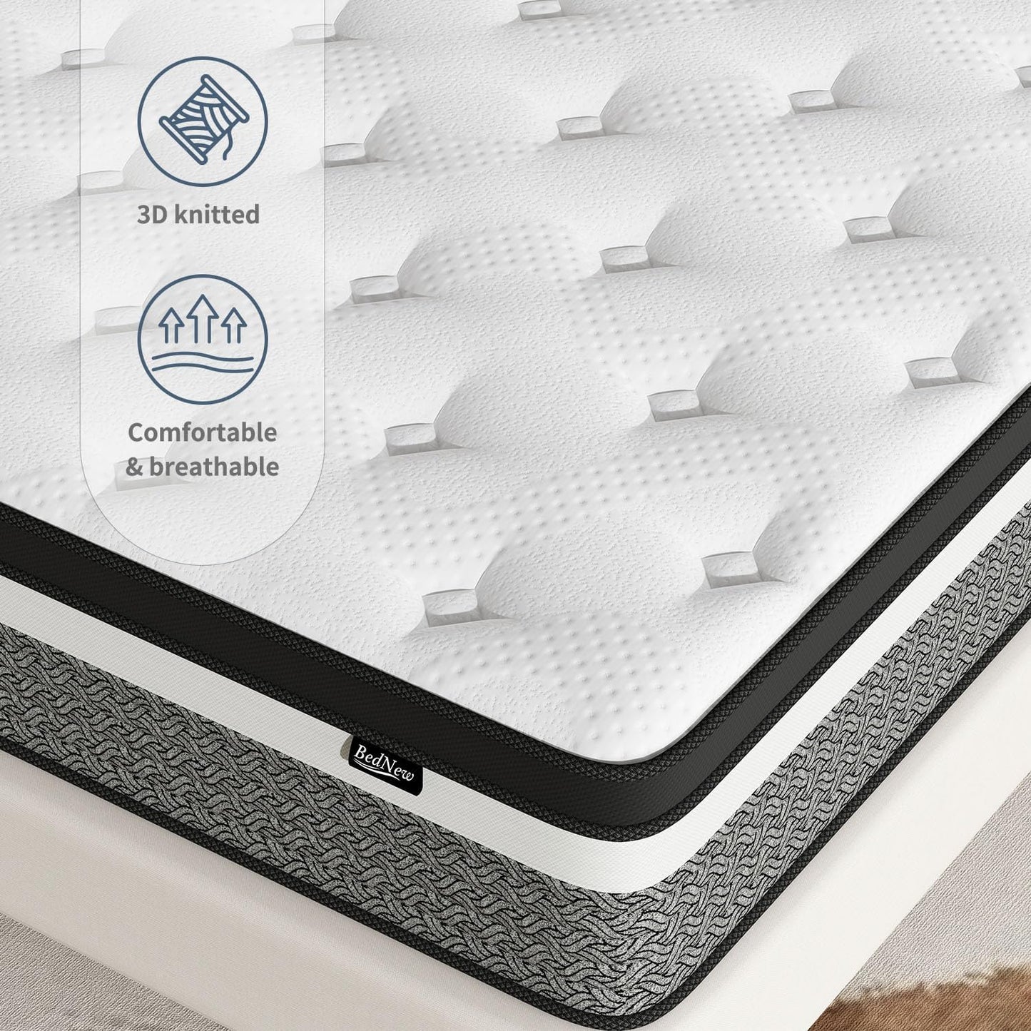 Colchón híbrido Queen de 12 pulgadas con espuma viscoelástica de gel y resortes