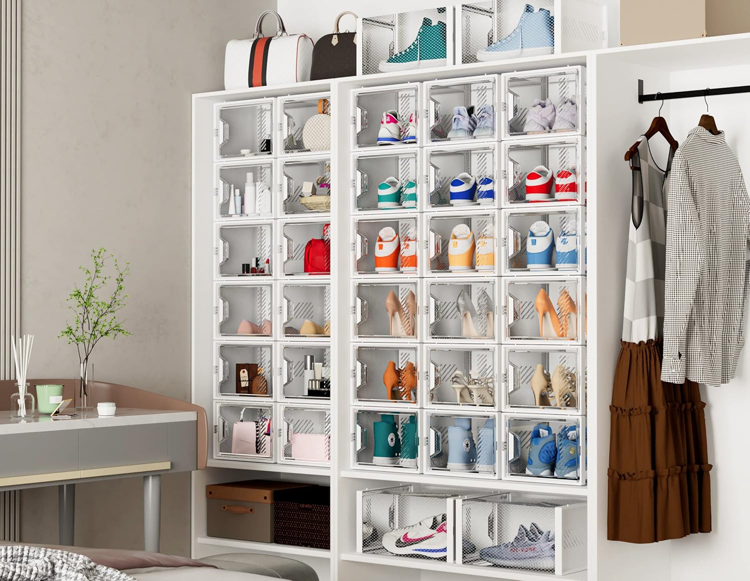 Almacenamiento de zapatos, paquete de 12 organizadores de zapatos grandes para...