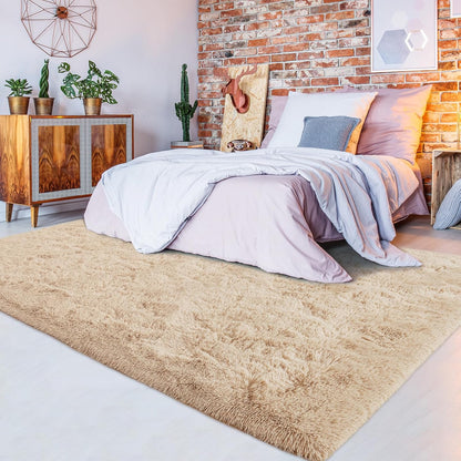 Alfombra suave de pelo largo para sala de estar, alfombras esponjosas de 5 x 8