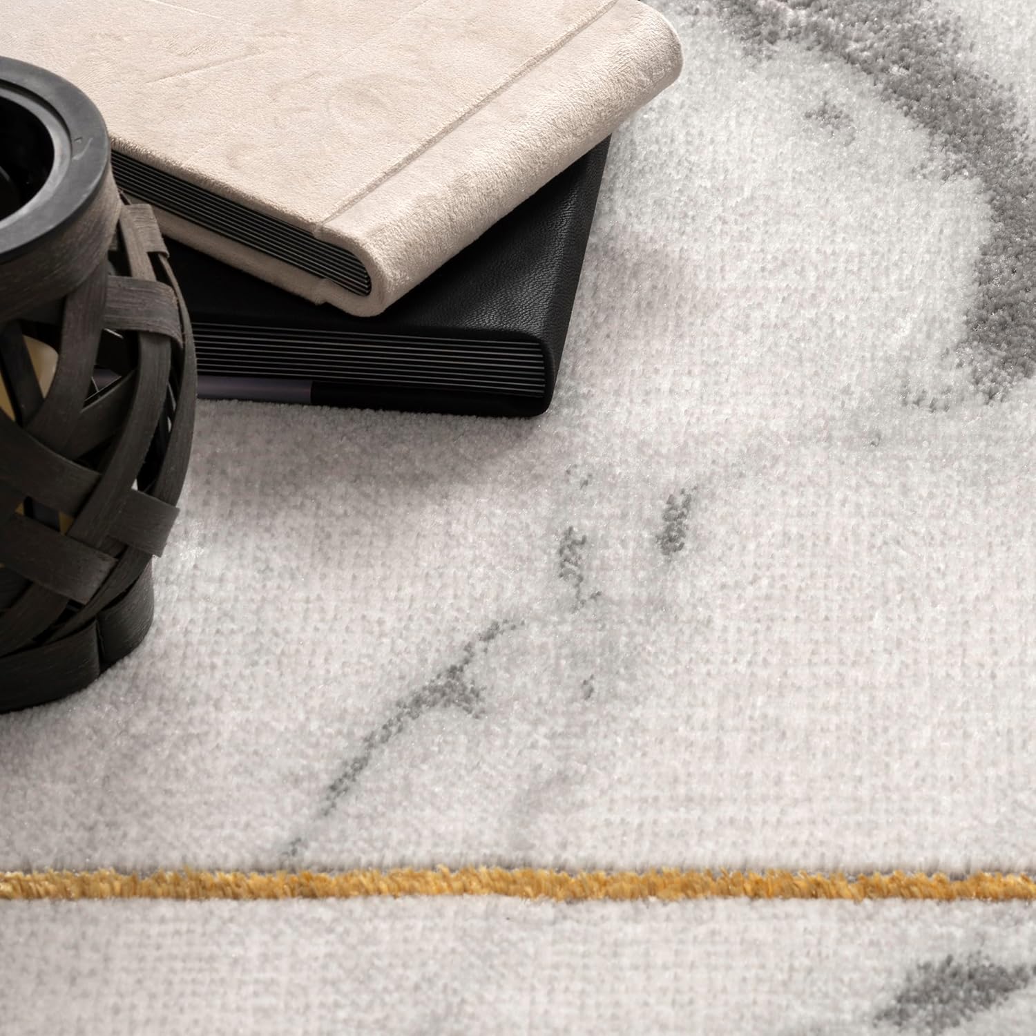 Alfombra de área moderna con patrón de mármol en gris dorado crema para sala de...