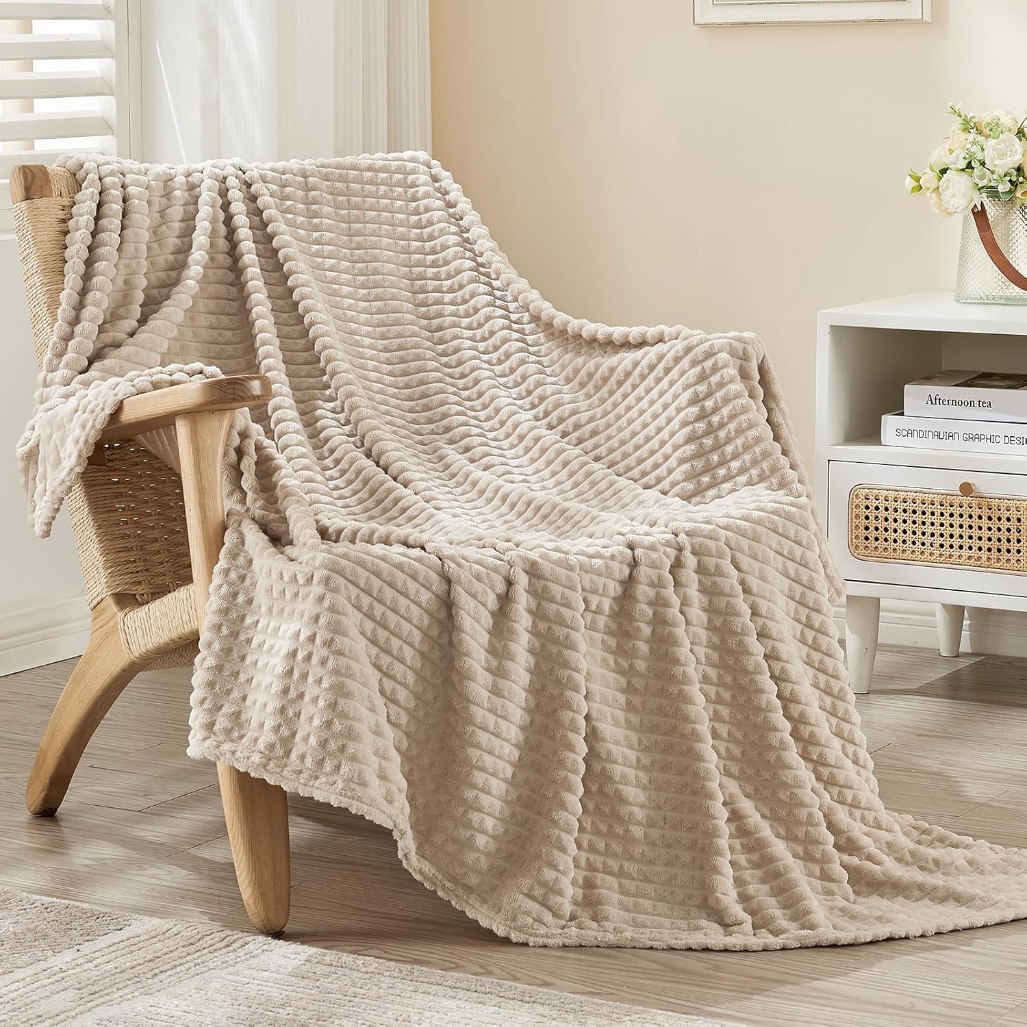 EMME Manta de vellón, manta jacquard 3D para sofá y cama, manta suave,...
