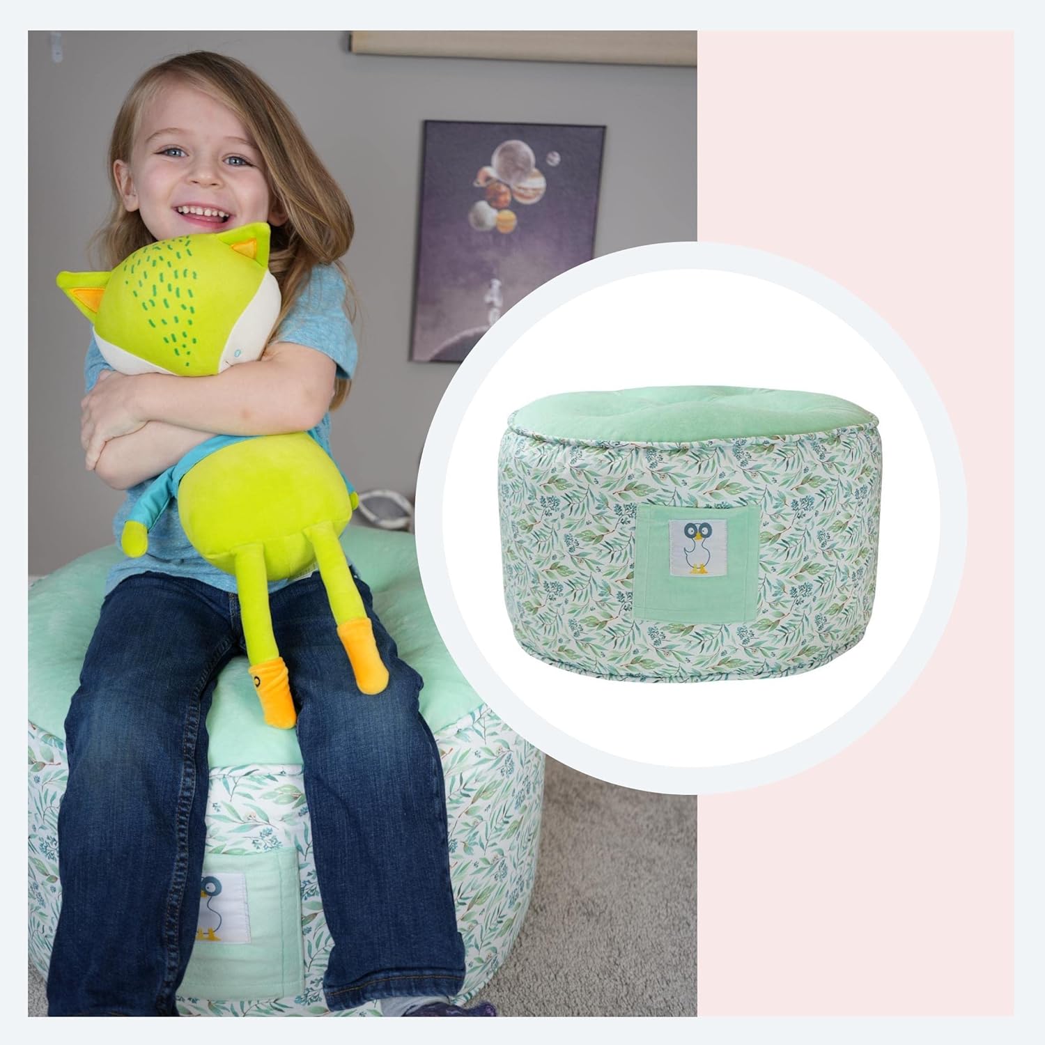 GooseWaddle Puf otomano suave y cómodo para niños pequeños para la sala de...