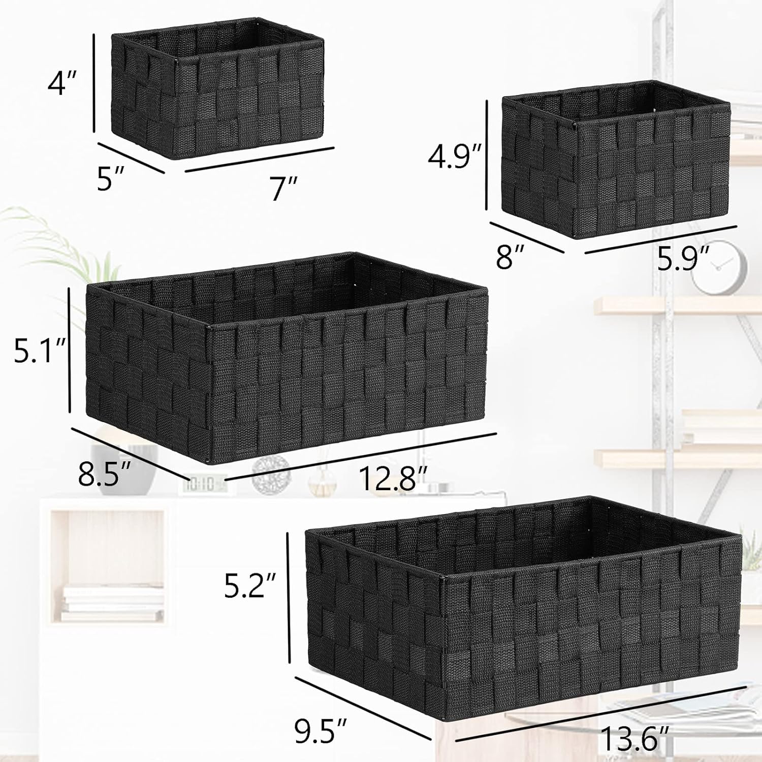 Posprica Cestas de almacenamiento tejidas para organizar, paquete de 6, cubos...