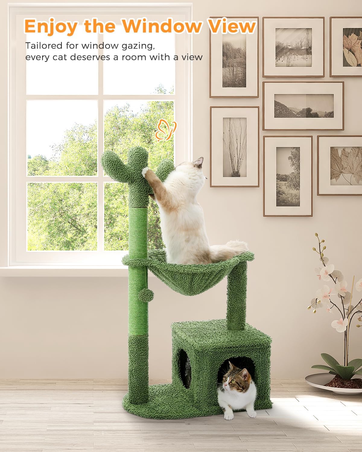 Árbol de cactus para gatos de 40 pulgadas con hamaca grande de alfombra de...