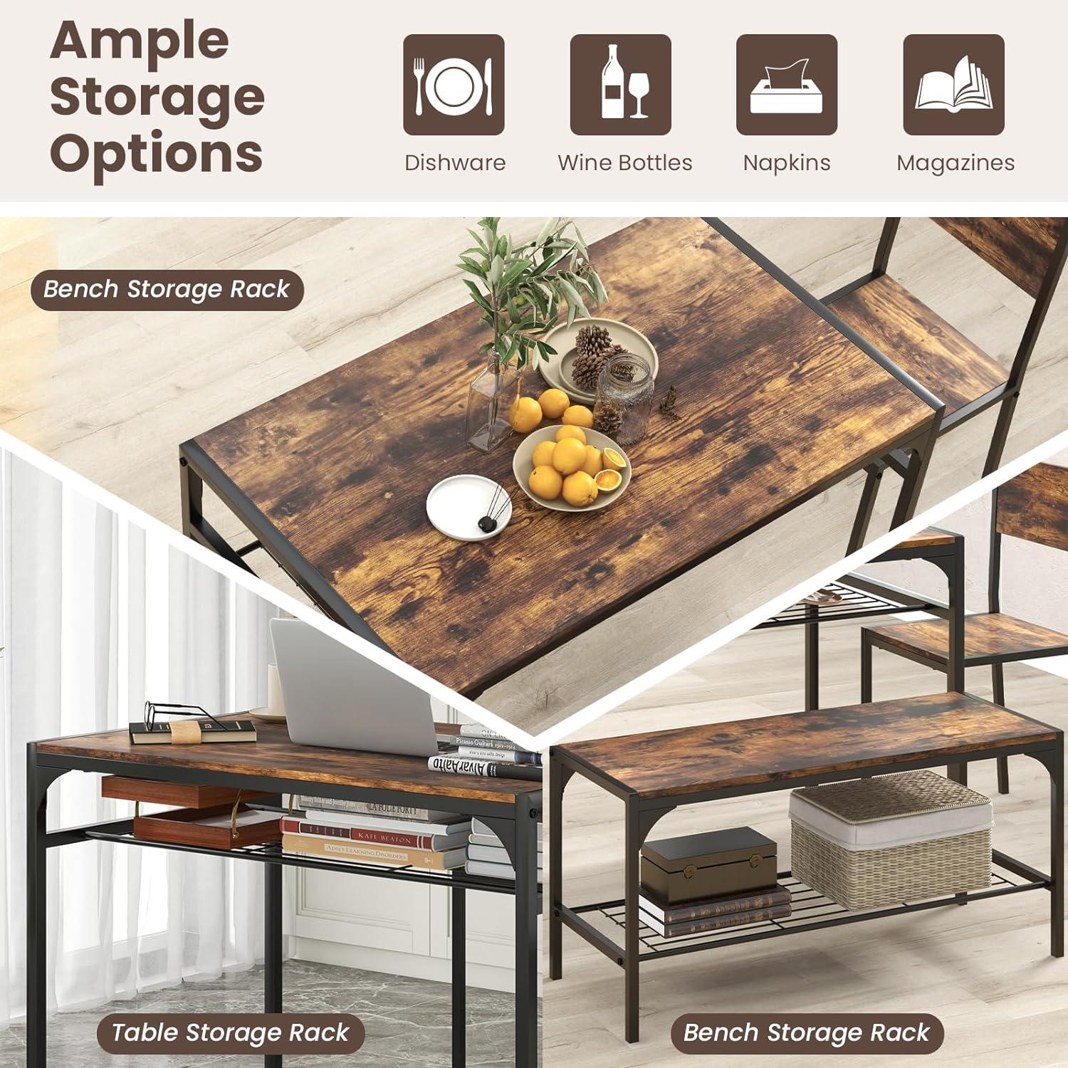 Tangkula Juego de mesa de comedor para 4, mesa de cocina con banco y sillas,