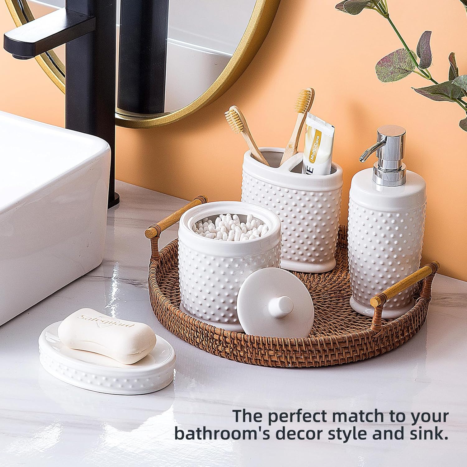 Juego de accesorios de baño, juego completo de accesorios de baño de cerámica...