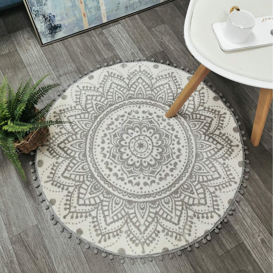 Uphome - Alfombra redonda decorativa con flecos de pompón y mandala de lujo, de...