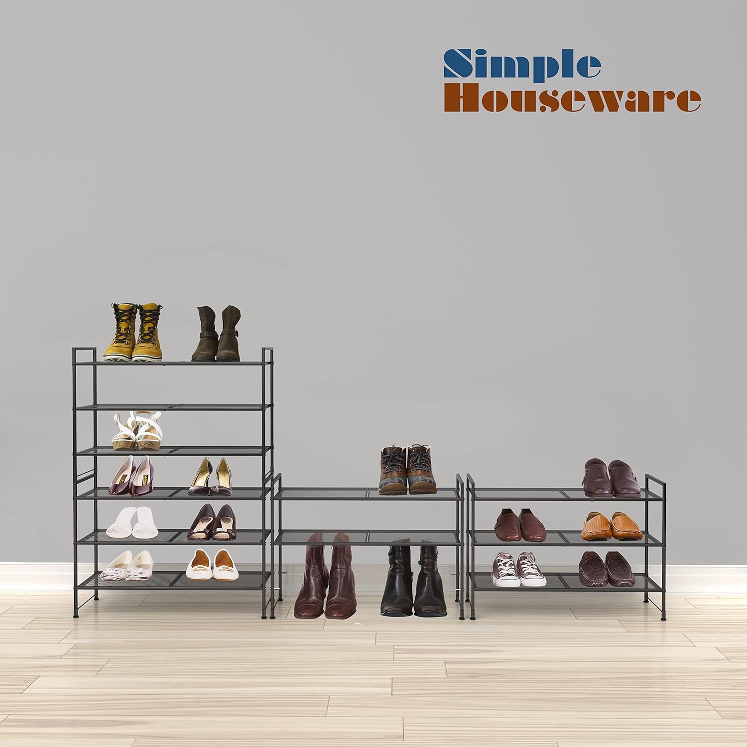 Simple Houseware Zapatero apilable de malla de 3 niveles, negro