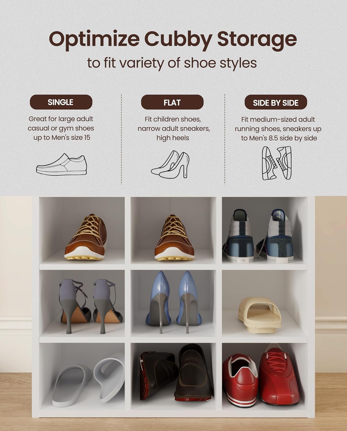 HAIOOU Zapatero apilable de madera con 9 cubos, organizador de zapatos de...
