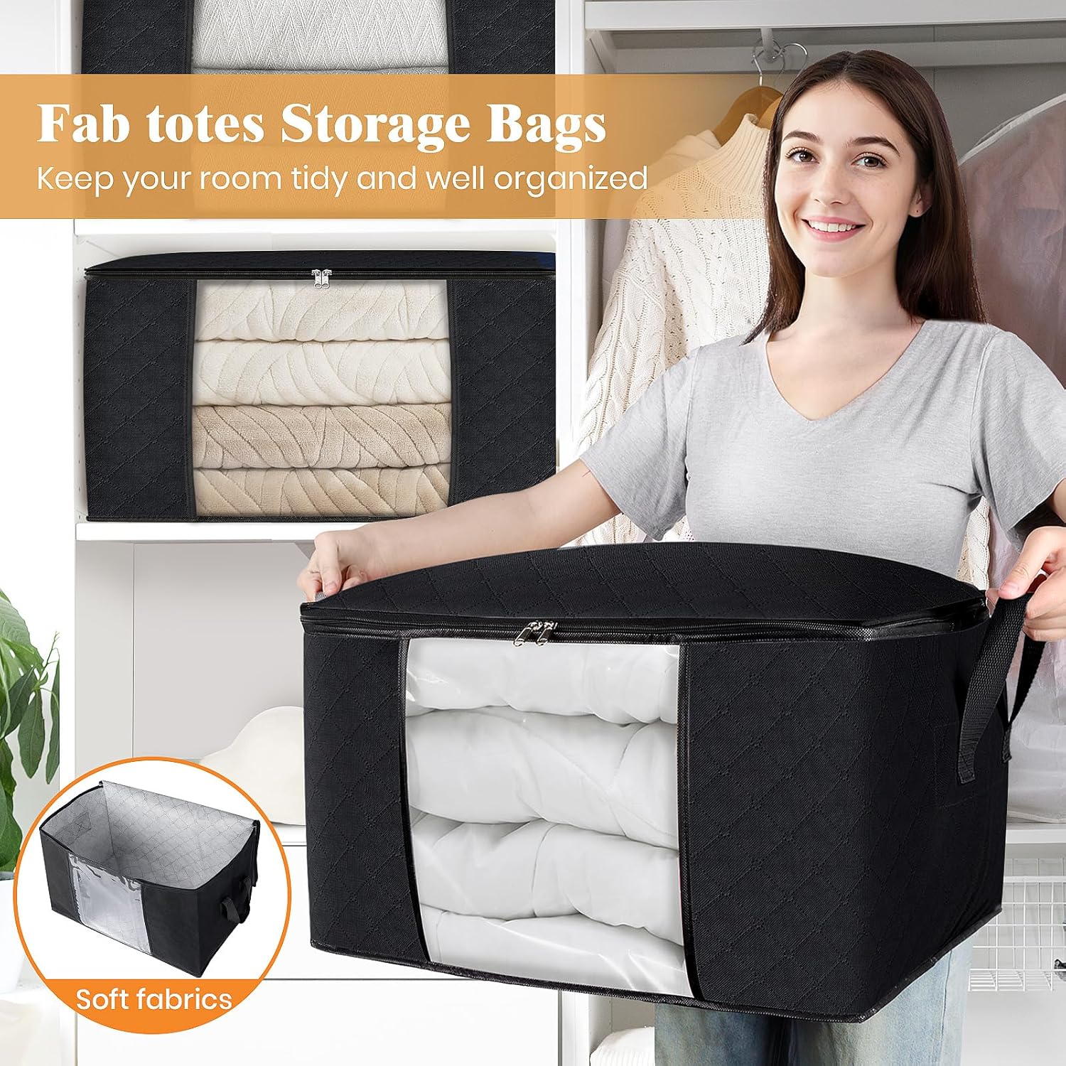Fab totes Paquete de 2 bolsas de almacenamiento plegables para mantas,...