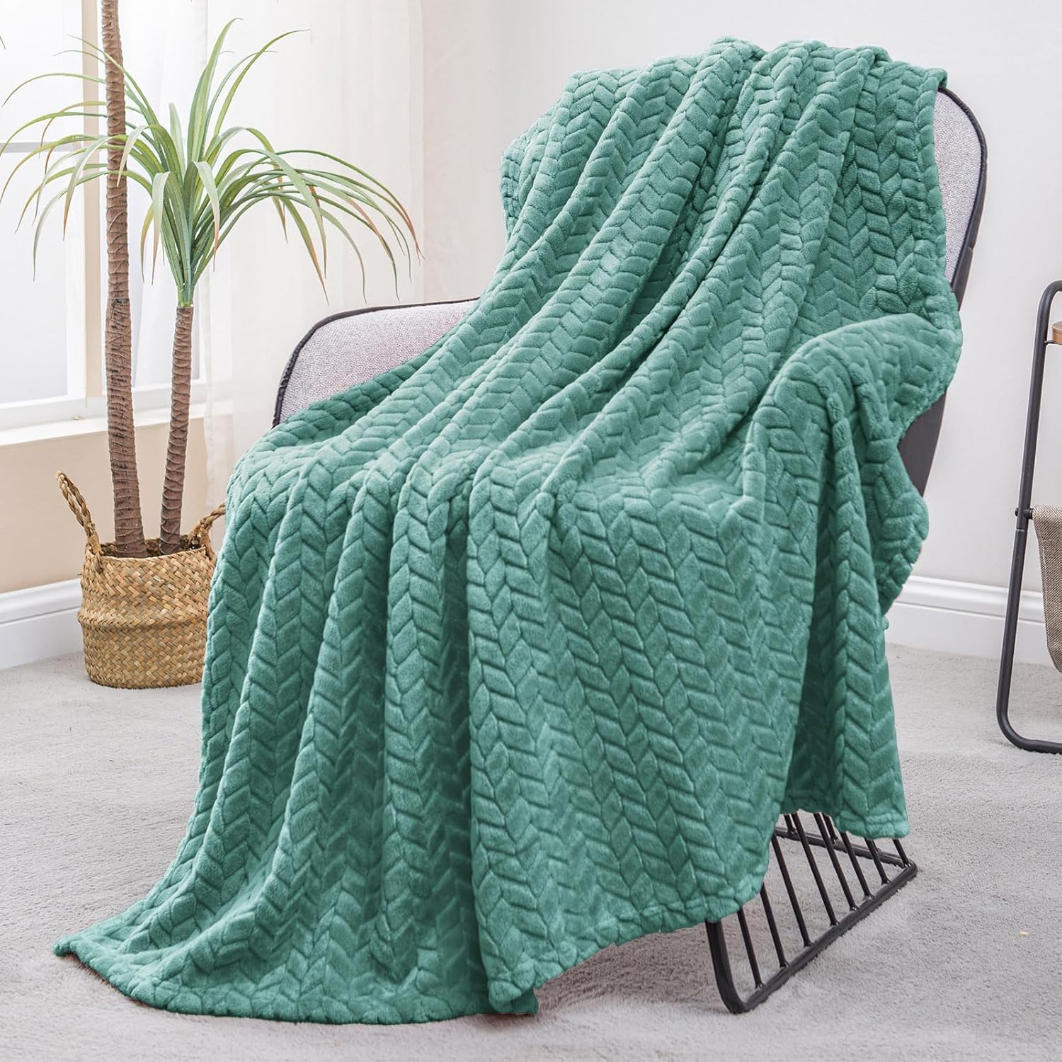 Exclusivo Mezcla - Manta decorativa de vellón, color celadón, para sofá y cama,...
