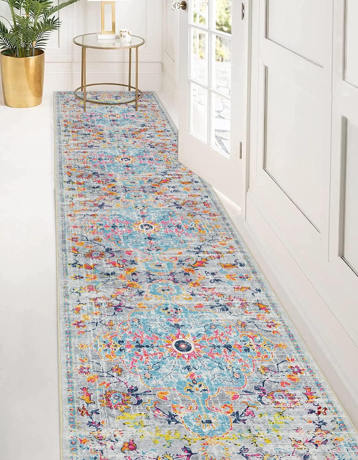 Pauwer Alfombra de pasillo envejecida de 2 x 10 pies, antideslizante y lavable,...