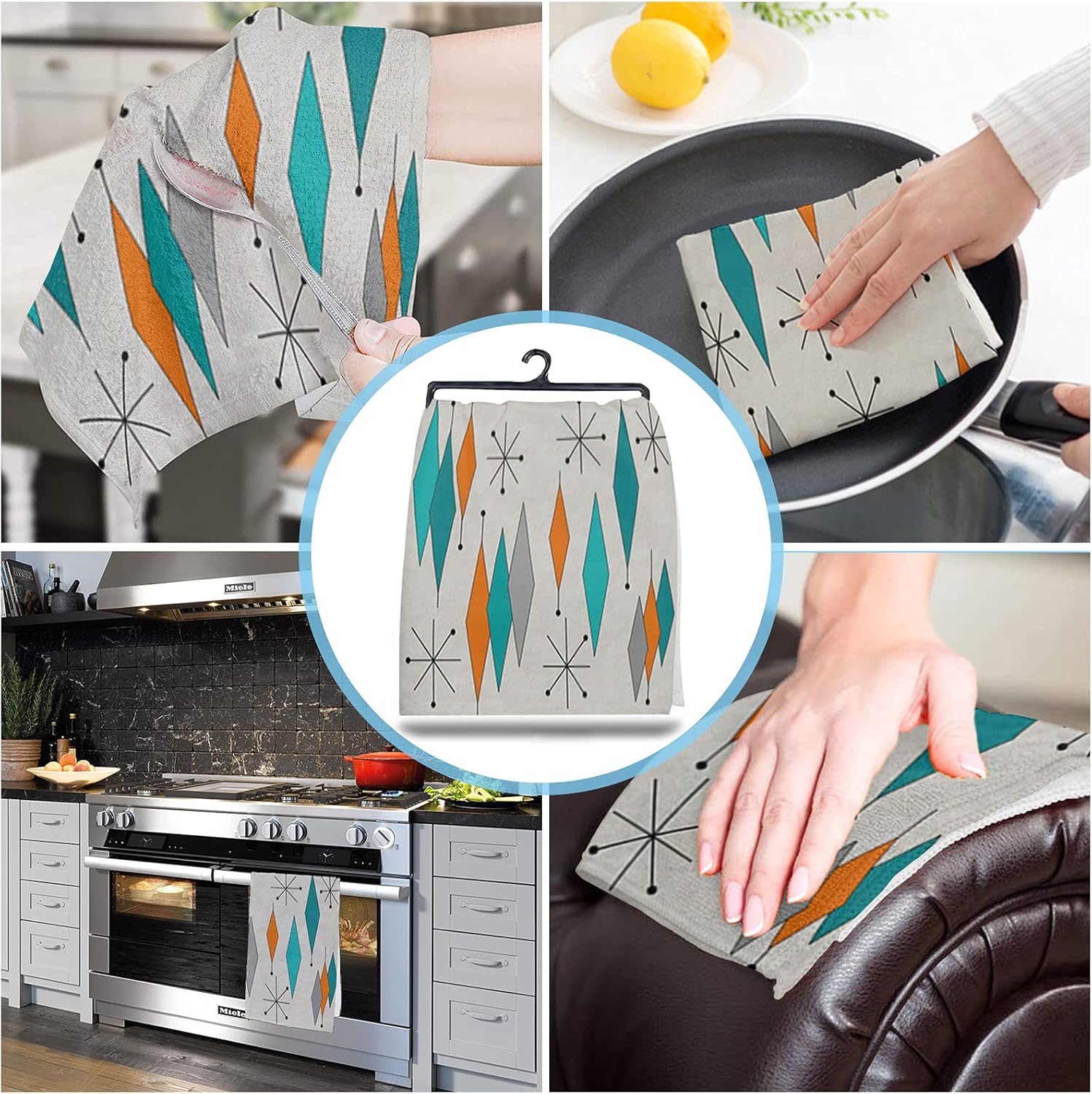 Toallas de cocina, diseño moderno de diamantes de mediados de siglo, 18 x 28...