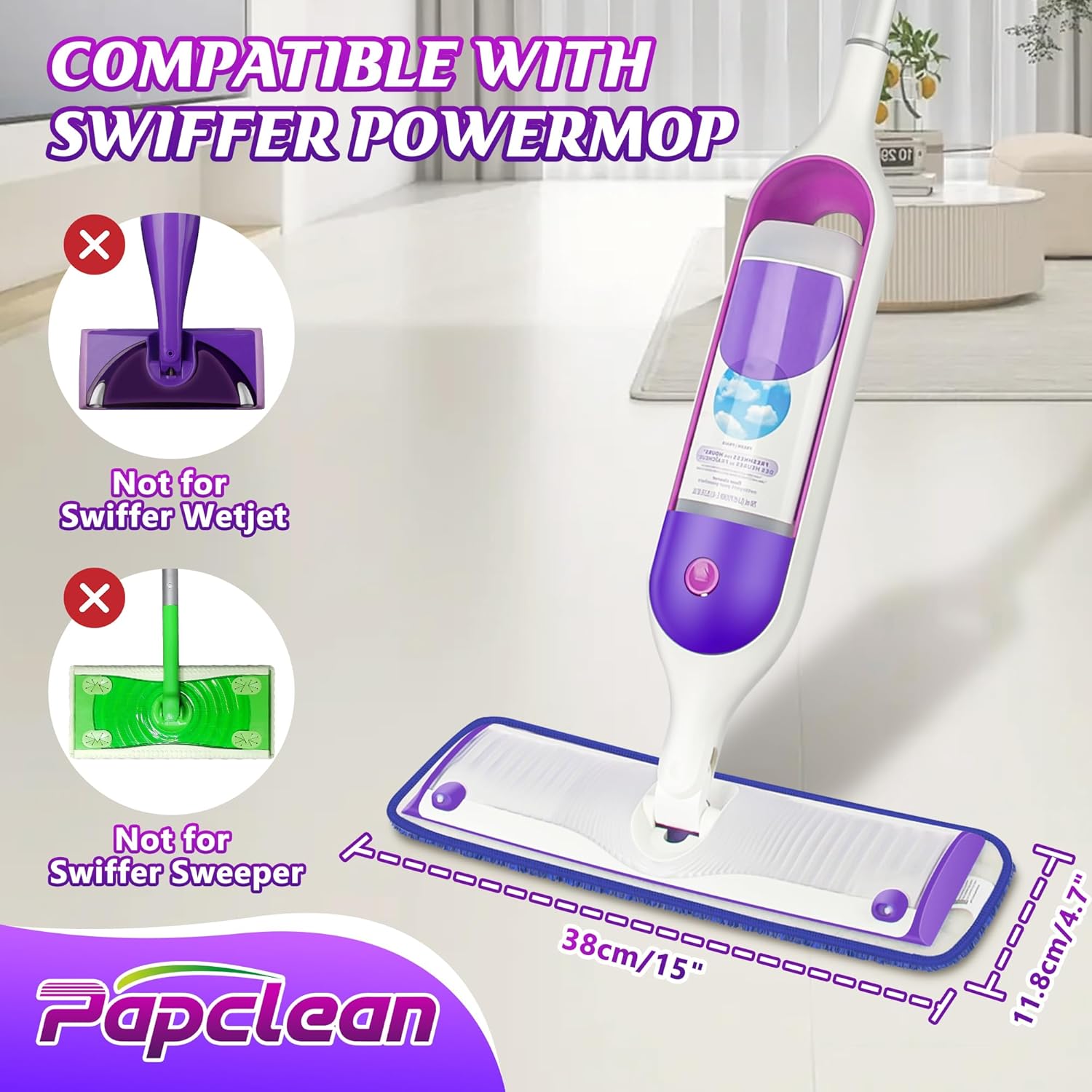 Almohadillas de microfibra compatibles con Swiffer PowerMop, paquete de 5...