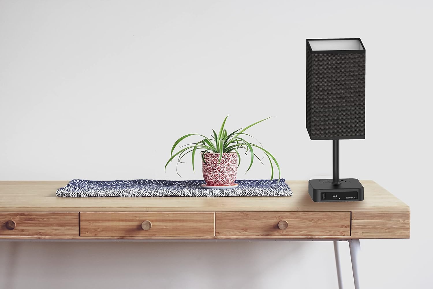 Lámpara de Mesa de Noche con Control Táctil y Puertos de Carga USB C+a