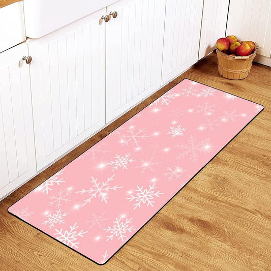 MoBlinko Alfombra de cocina de Navidad con copos de nieve blancos, alfombra de...