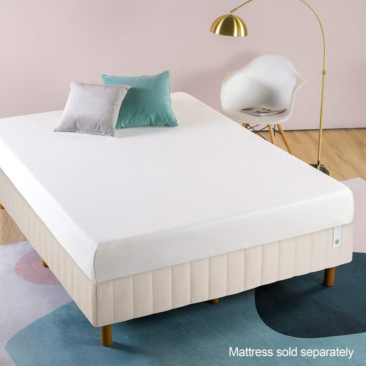 Colchón Justina con somier tipo plataforma y patas, Acero Tela Madera, Beige