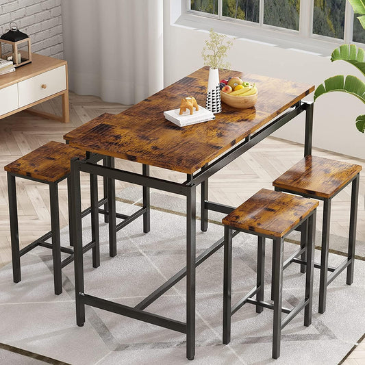 Bar Table Set,Industrial Bar Table and Chairs Set,5 Pcs Dining Table Set