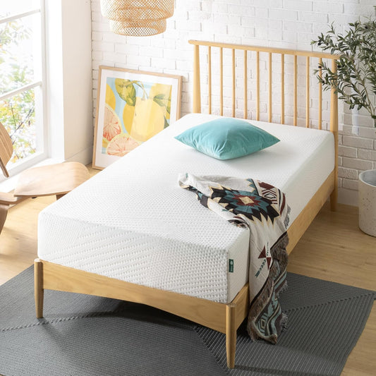 Colchón de espuma viscoelástica esencial de té verde de 10 pulgadas, cama en