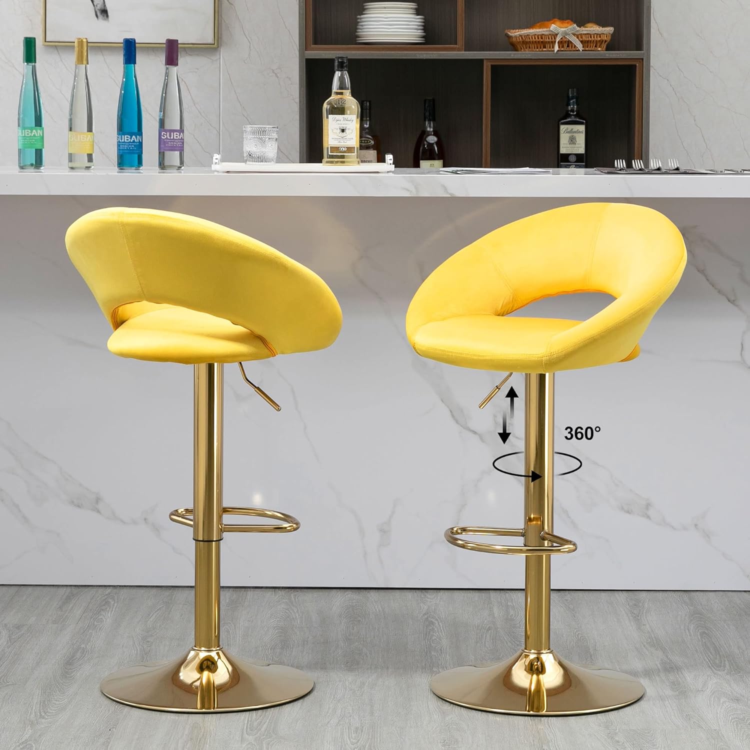 Juego de 2 taburetes de bar de terciopelo, taburetes de bar contemporáneos con...