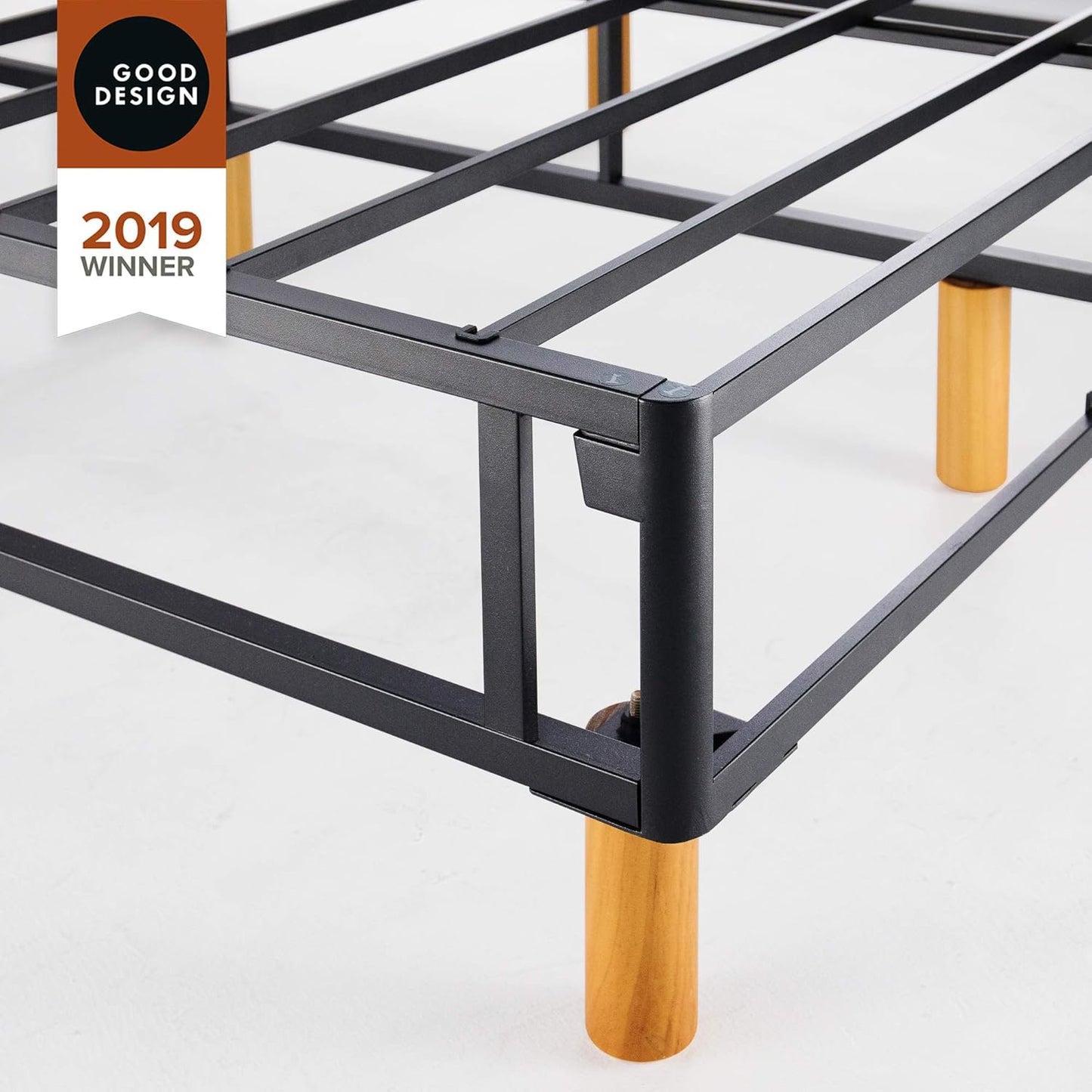 Colchón Justina con somier tipo plataforma y patas, Acero Tela Madera, Gris