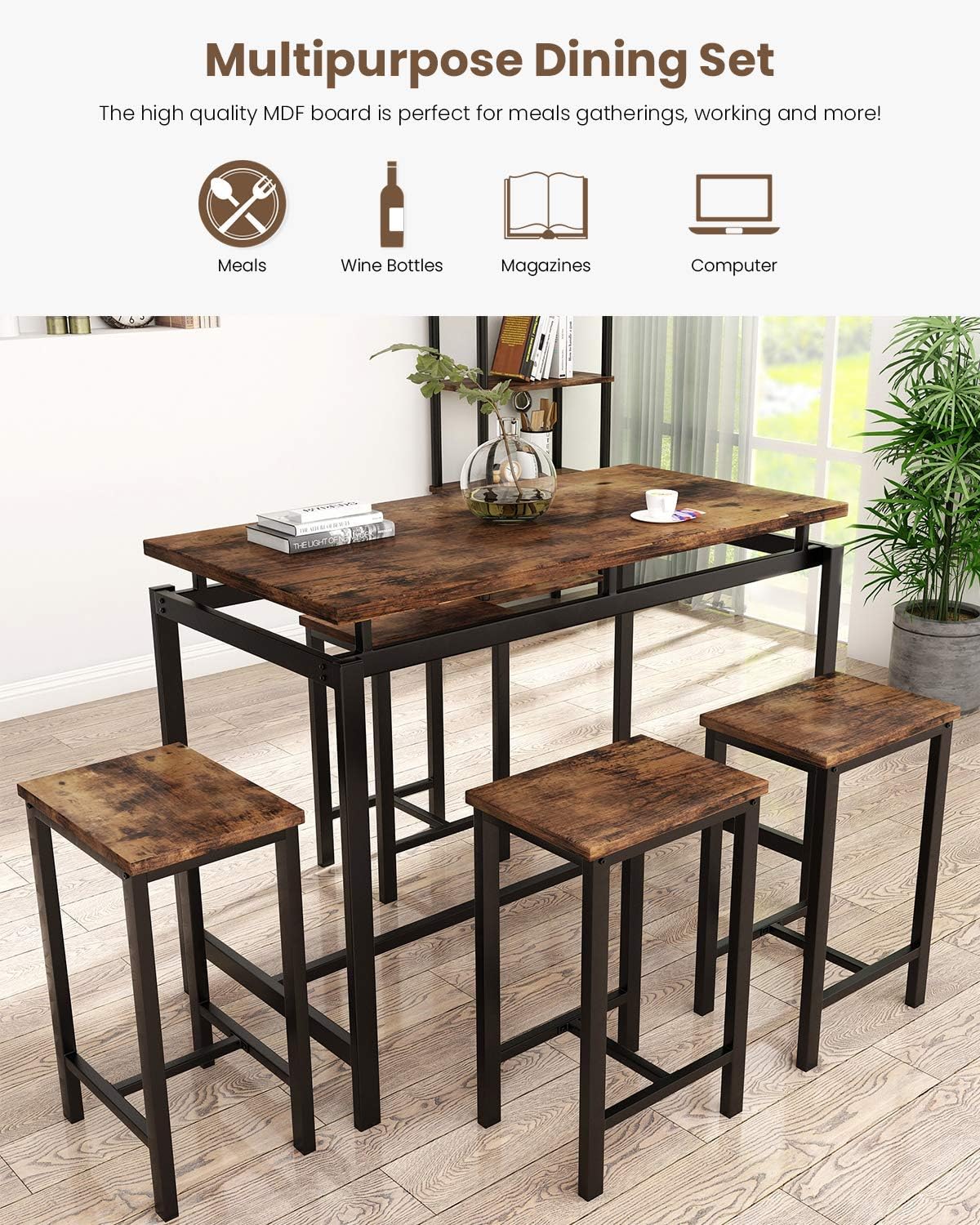 Recaceik Juego de mesa de comedor de 5 piezas, mesa de cocina moderna y sillas...