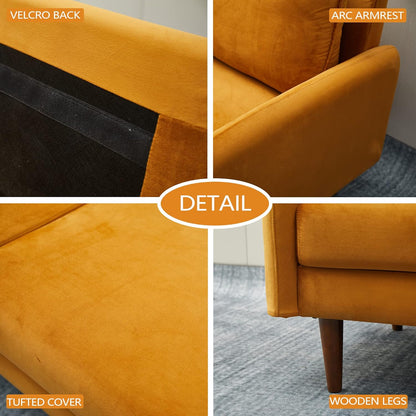 Sofá moderno de terciopelo con patas de madera para sala de estar, oficina,