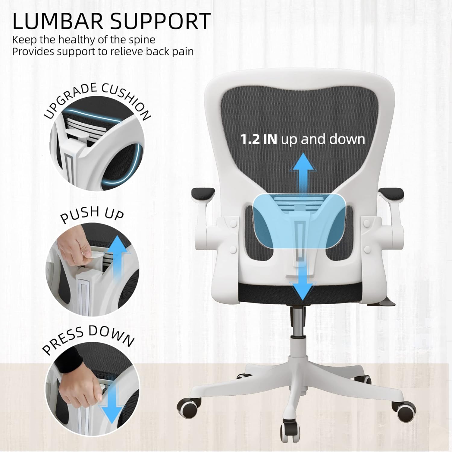 Monhey Silla de oficina ergonómica con soporte lumbar y brazos abatibles,...