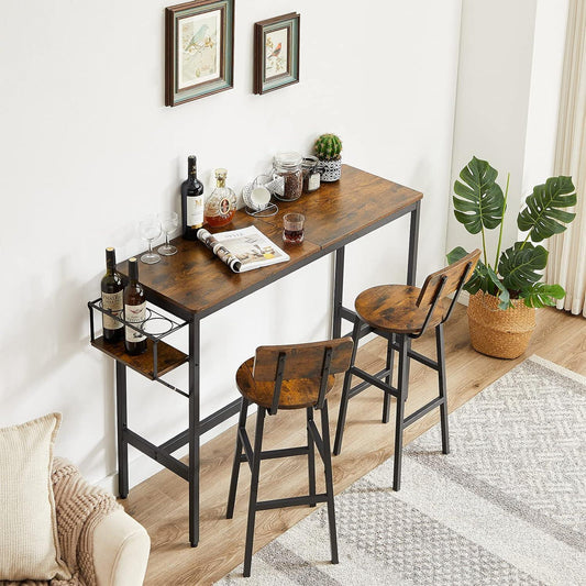 Bar Table and Chairs Set, Industrial Bar Stools Set for 2 with Collapsible Wine