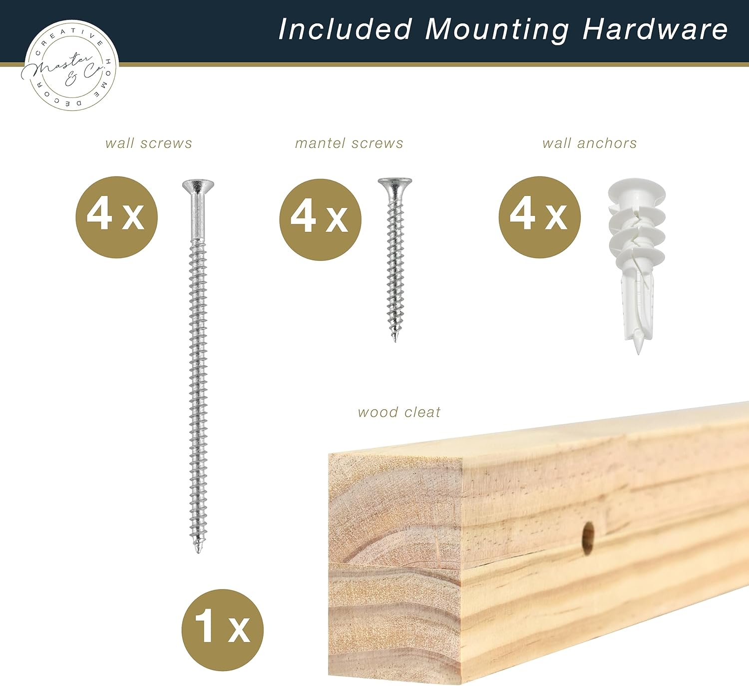 MCS Master & Co - Mantel flotante de madera maciza con acabado blanco de 60...