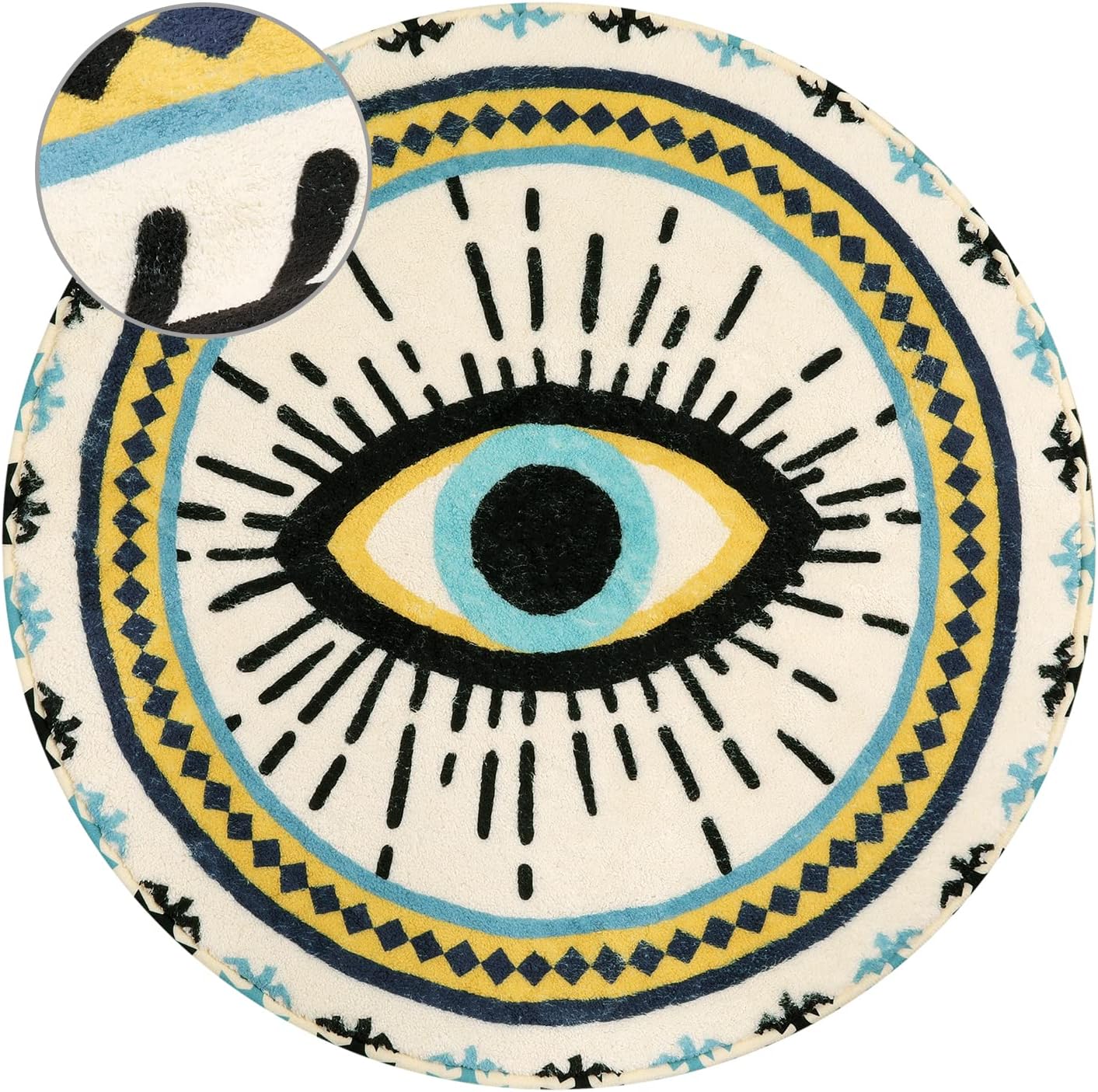 HAOCOO Alfombra redonda azul de ojo turco de 3 pies, terciopelo súper suave,...