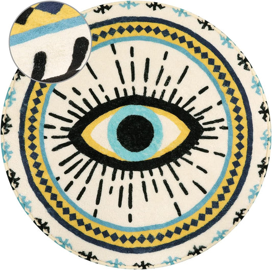 HAOCOO Alfombra redonda azul de ojo turco de 3 pies, terciopelo súper suave,...