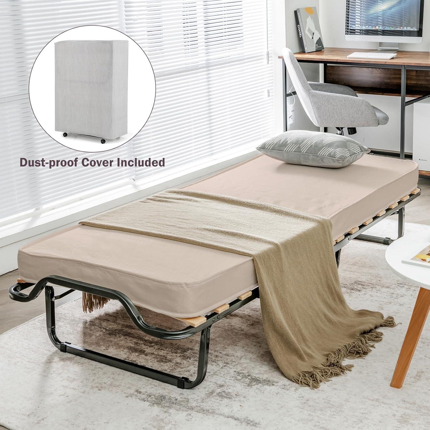 Cama plegable con colchones de 4 pulgadas para adultos, cama individual