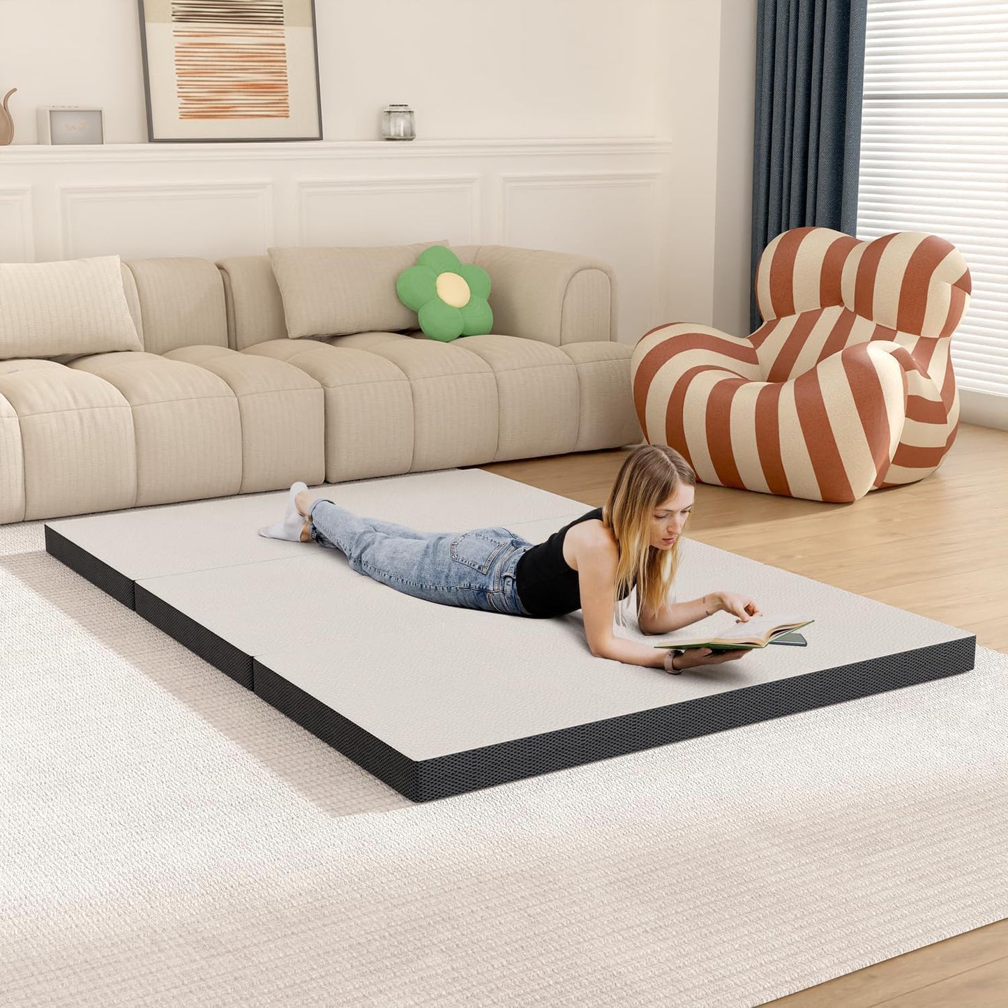 Colchón plegable de espuma viscoelástica, colchón triple plegable con funda