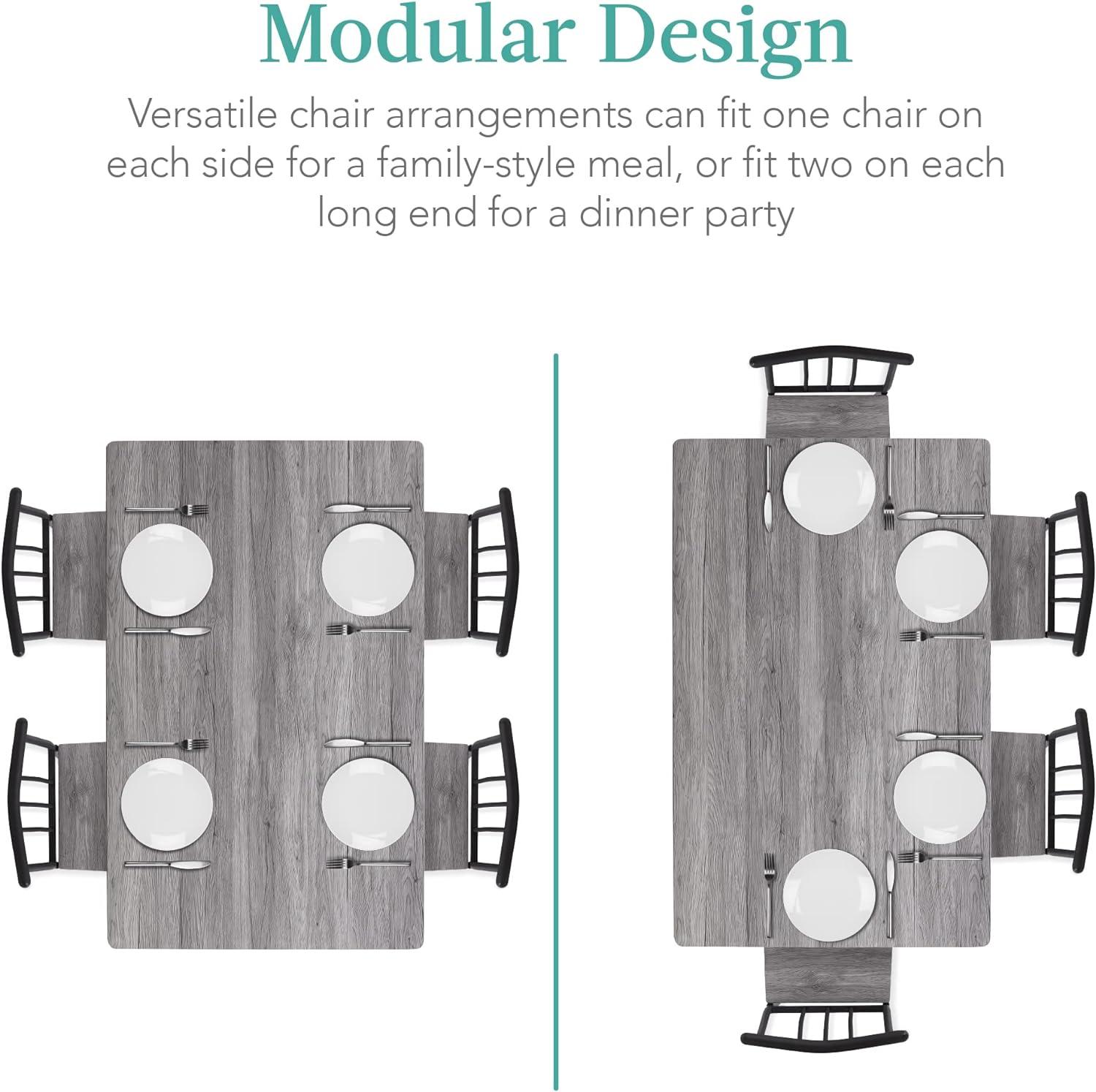 Juego de 5 muebles de mesa de comedor rectangulares modernos de metal y madera