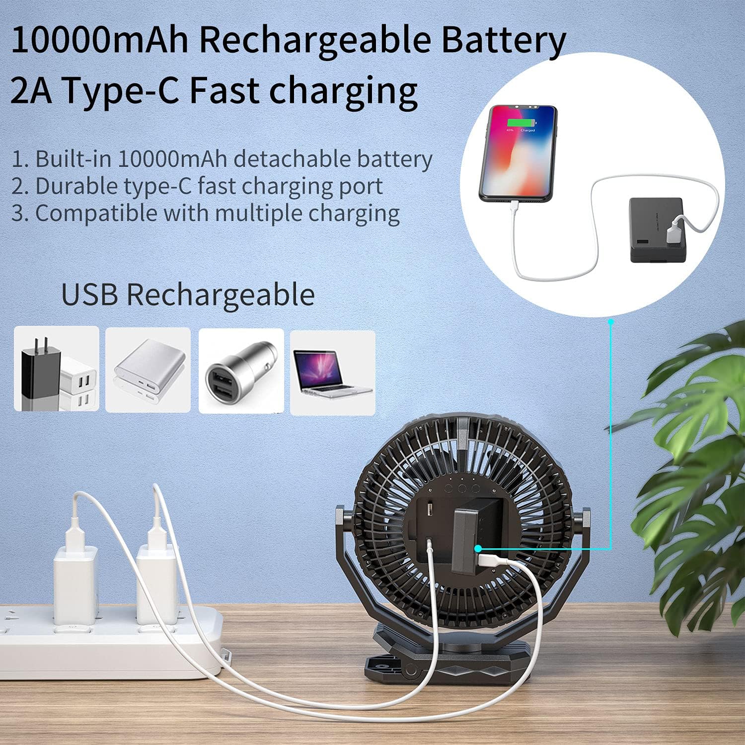 HandFan Ventilador de clip mejorado de 10000 mAh con cargadorpotenciador de...