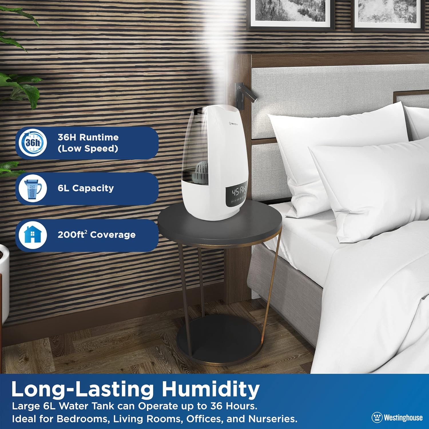 Westinghouse Humidificador ultrasónico digital de niebla fría para dormitorios,...