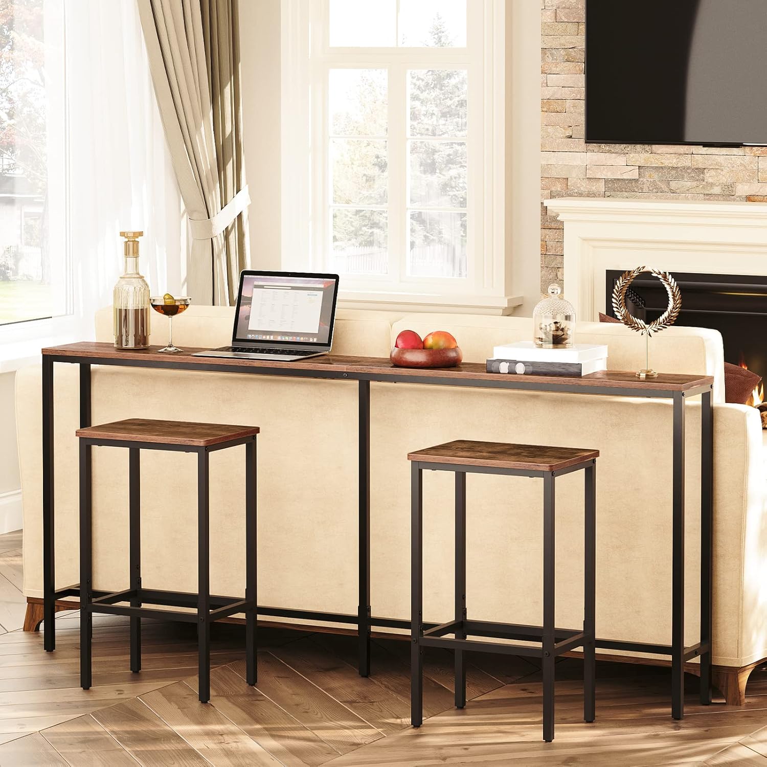 Mesa consola de 63 pulgadas, mesa de sofá estrecha para entrada, mesa auxiliar...