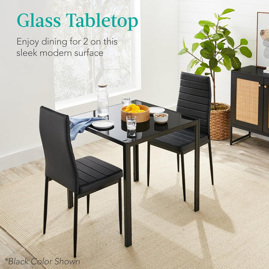 Juego de comedor de cristal de 3 piezas, muebles de mesa de cocina modernos