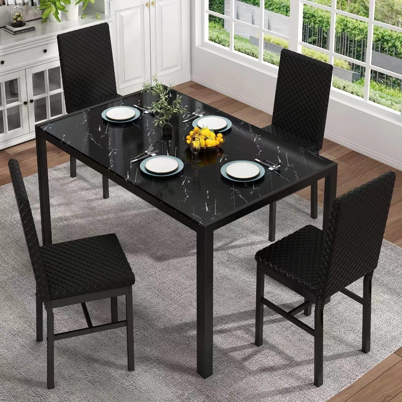 Dining Room Table Set for 4, 5-Piece Kitchen Table Chairs Set of 4, Glass