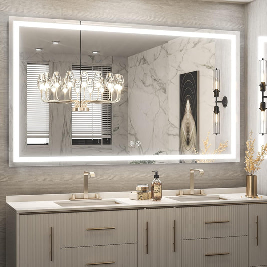 TETOTE Espejo de baño LED de 55 x 36 pulgadas con luces, antiniebla, regulable,...